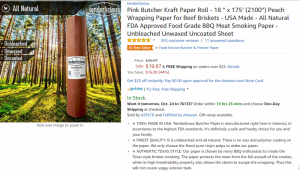 Pink Kraft Butcher Paper Roll Peach, Great Wrapping Paper for Beef  Briskets, Smoking Paper For BBQ Meat, USA Made, All Natural Food Grade,  Unbleached